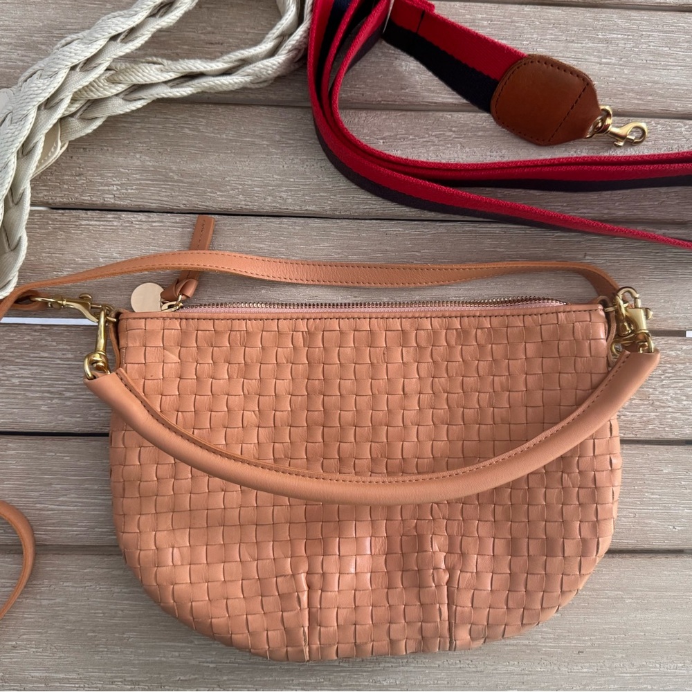 EUC Clare V Beige Woven Leather Crossbody Bag with Two Adjustable Straps